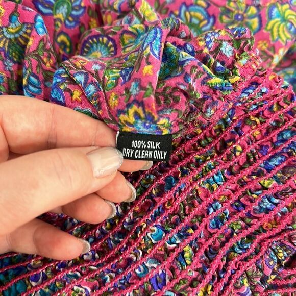 Tolani Silk Boho Colorful Kimono Sleeve Top Blouse Size S - Picture 6 of 8
